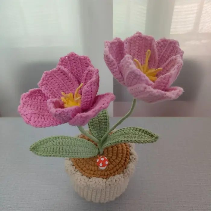 Tulipe en pot au Crochet faite à la main, fleur de Simulation pour la décoration de mariage à la mai