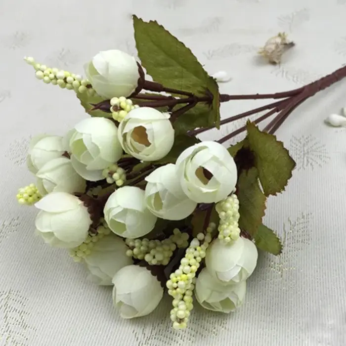 Bouquet de roses et de pivoines artificielles en soie, 15/lot, fausses fleurs, pour une décoration d