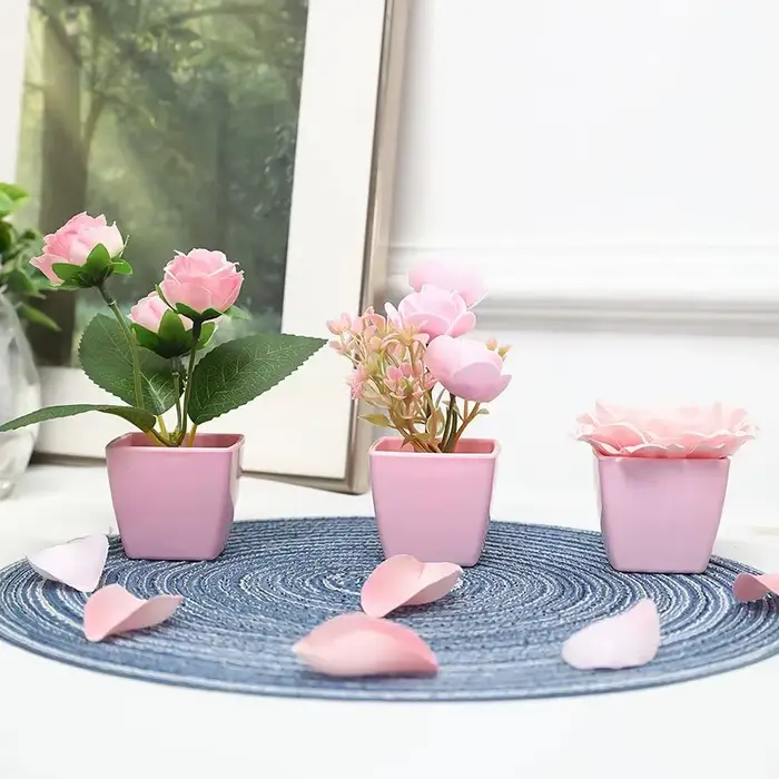 Plante en pot de roses à fleurs simulées, 3 pièces, utilisée pour la maison, la chambre à coucher, l