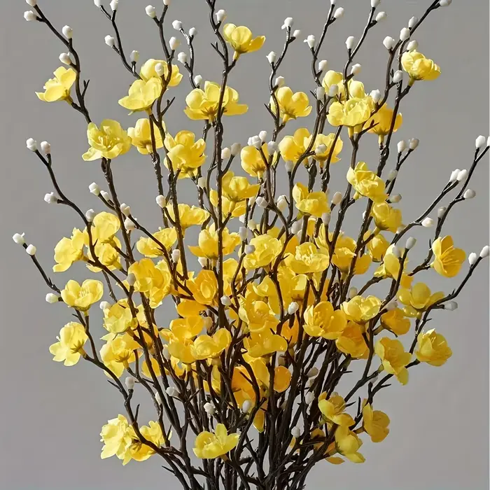 5 tiges de fleurs de prunier jaunes
