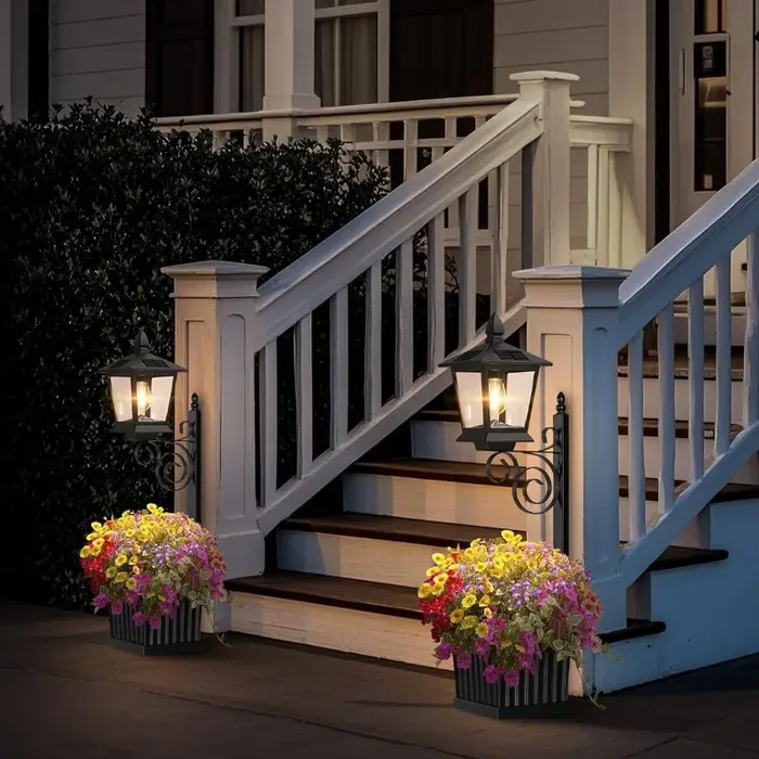 Pot de fleurs solaire imperméable d'extérieur 2-en-1 avec lumière décorative pour la maison