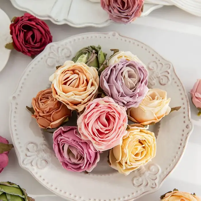 Fleur artificielle bord brûlé Rose mariage bouquet de mariée décor maison saint valentin extérieur jardin arc Festival fête couronne bricolage cadeau