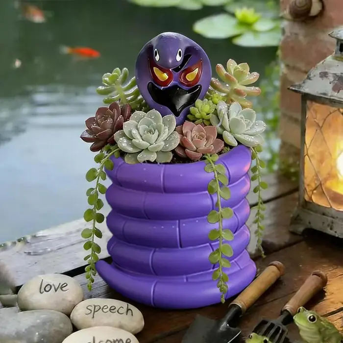 Pot de fleurs en forme de cobra violet, plantes en pot vertes, conteneur en forme de serpent, décoration de jardin, artisanat en résine, ornement, cadeau