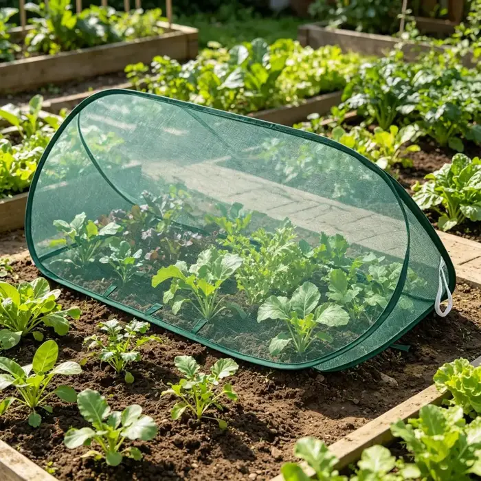 Filet de protection pop-up pour plantes de jardin avec piquets de fixation au sol
