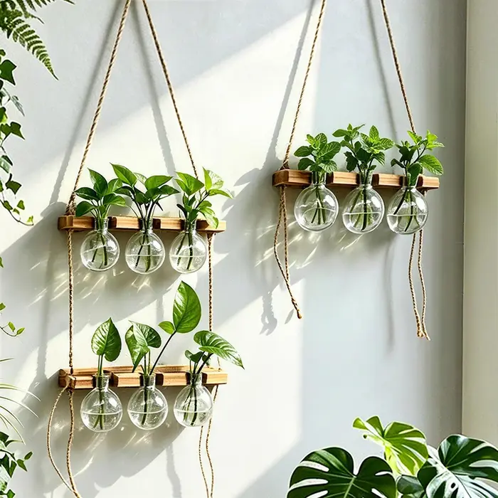 Vase mural en bois et ABS de style bohème pour plantes aquatiques