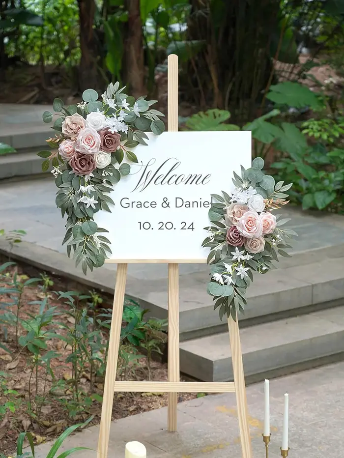 Lot de 2 fleurs artificielles pour arche de mariage, décoration d'arche, panneau de bienvenue et toi