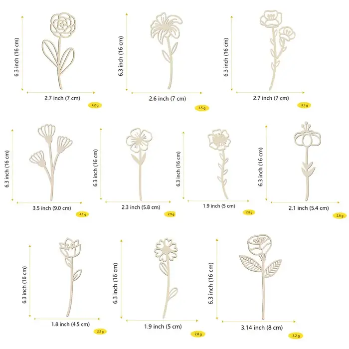 Décoration murale de fleurs sauvages en bois, 10 pièces, découpes florales en bois colorées pour la 