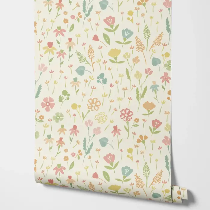 Papier peint floral minimaliste rose pour mur, papier peint peler et coller avec des fleurs Non tissé/auto-adhésif, décoration de pièce