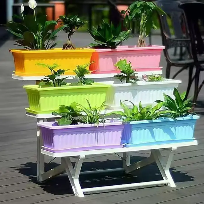 1 ensemble de jardinières rectangulaires en plastique pour balcon