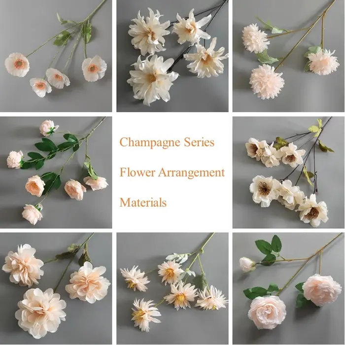 Champagne fleurs artificielles Rose pivoine plantes feuille d'eucalyptus arc de mariage arrangements floraux matériaux décor à la maison accessoires Photo