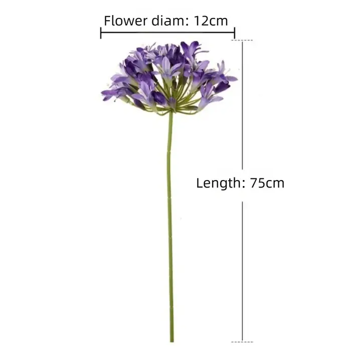 Nouvelle branche de fleurs d'agapanthus artificielles de 75 cm de long