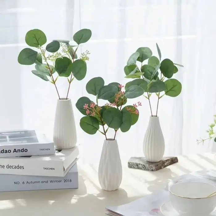 10Pcs Plantes Artificielles Soie Feuilles D'eucalyptus Bricolage Festival Vase Maison Scrapbook Fleurs Jardin Mariage Nuptiale Décoration De Fête
