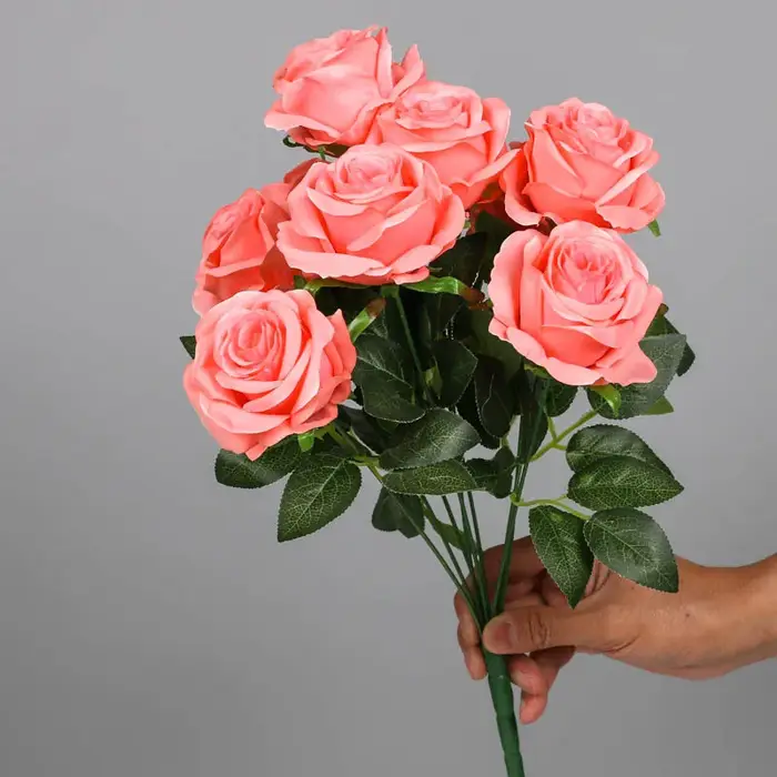 Bouquet de Roses Artificielles Blanches et Rouges, Fausses Fleurs, Décoration de Mariage, pour la Ma
