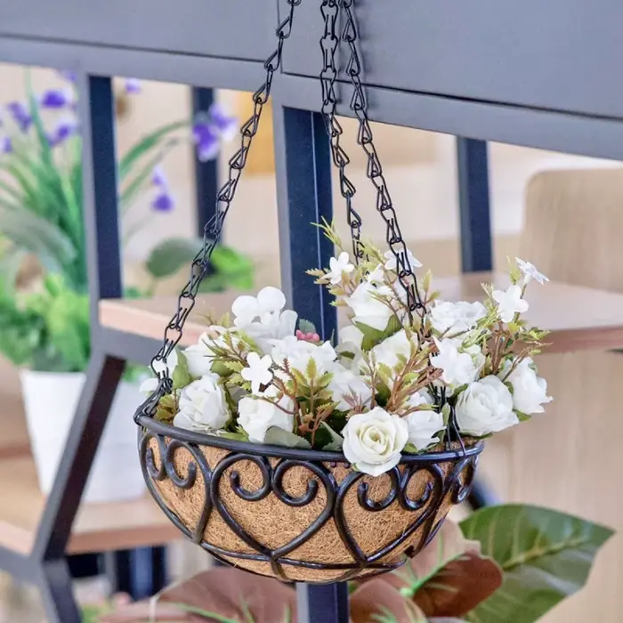 Pot de fleurs rond en fer marron noix de coco