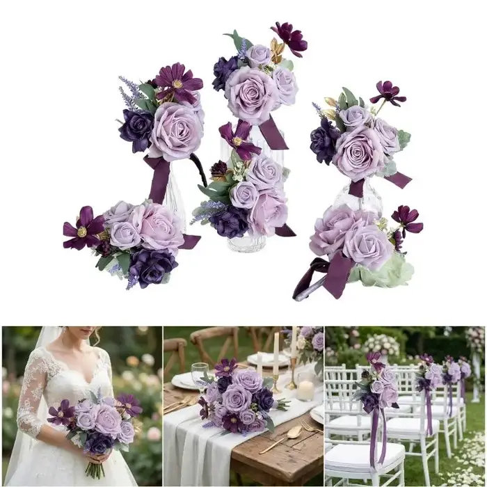 Bouquets fleurs artificielles 6 pièces, pour mariée demoiselles d'honneur, décoration mariage 55KF