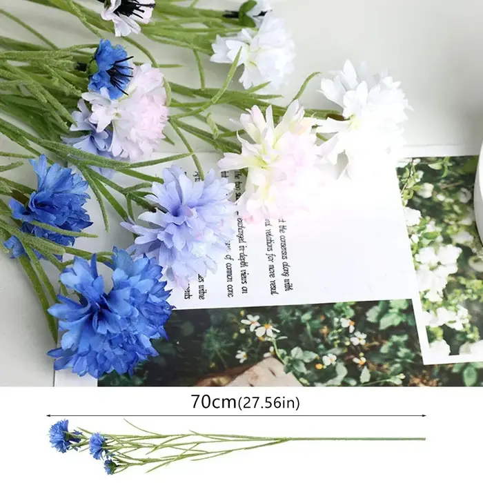 Nordique bleu 3 têtes longue branche étoilé bleuet soie fleurs artificielles maison mariage décoration Flore