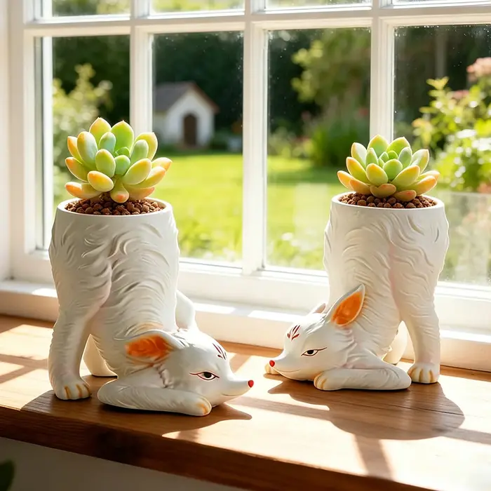 Pot de fleurs en résine en forme de renard
