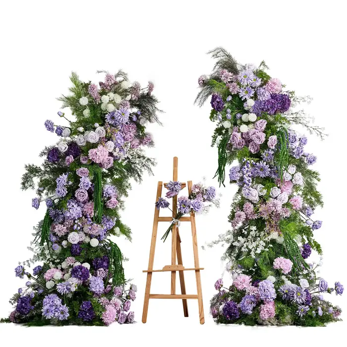 Uflower violet Rose hortensia plantes vertes toile de fond de mariage corne arc décor Arrangement événement accessoire fleur support fenêtre affichage 