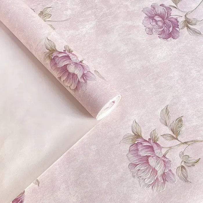 Papier Peint Non Tissé Motif Fleurs Déchirées pour Chambre, Salon, Fond de Décoration Murale Rose et Bleu, Décoration Intérieure