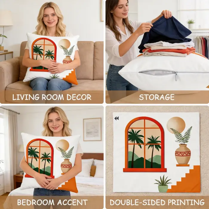 Housse de coussin avec motifs de plantes tropicales d'été et de feuilles vertes