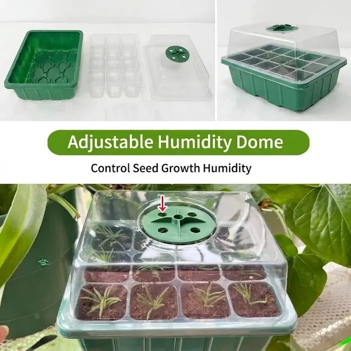 Kit de Germination avec Éclairage pour Plantes Comprend des Plateaux de Germination Surélevés avec Dômes d'Humidité Réglables et Cellules Transparentes