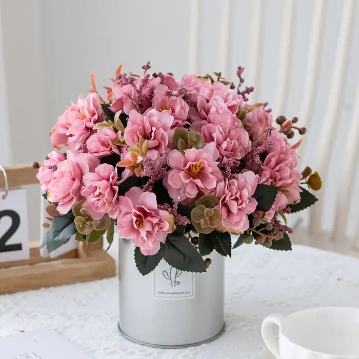 Fleurs artificielles Scrapbooking Soie Cerise Vase Maison Chambre Décor En Plein Air De Mariage Jardin Bouquet Broche Diy Festival Couronne