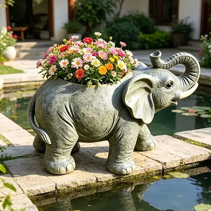 Pot de fleurs en forme d'éléphant, 1 pièce, décoration de jardin en résine pour cour, balcon, décoration extérieure, pot de fleurs en résine en forme d'éléphant, ornement de décoration de cour, pot de