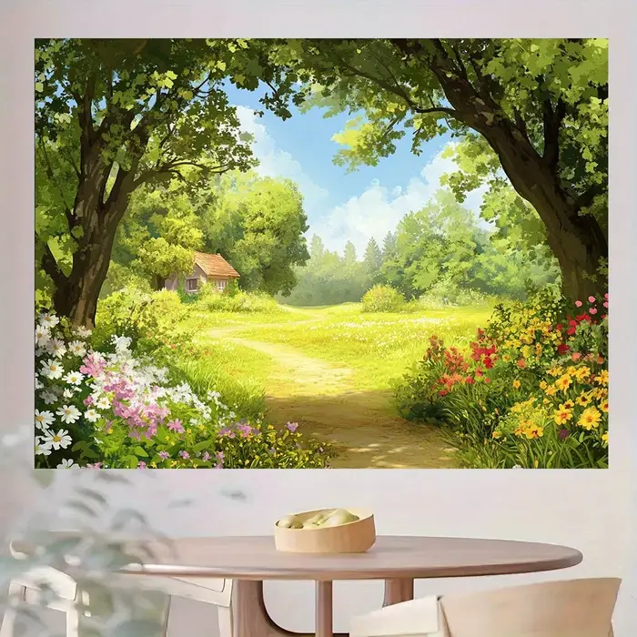 1 morceau de chemin de forêt de fleurs-décoration murale de paysage rural Pastel