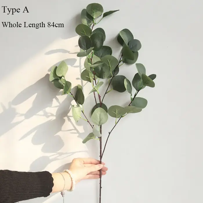 Branche d'arbre d'eucalyptus, feuilles rondes, feuille d'argent artificielle, décoration de plante d
