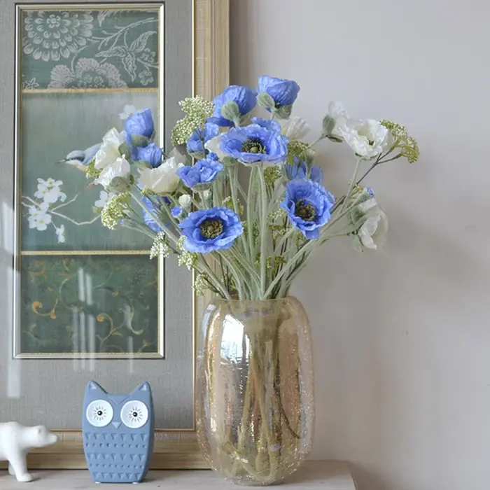 PopMED-Fleur artificielle floquée de coquelicot pour décoration de mariage
