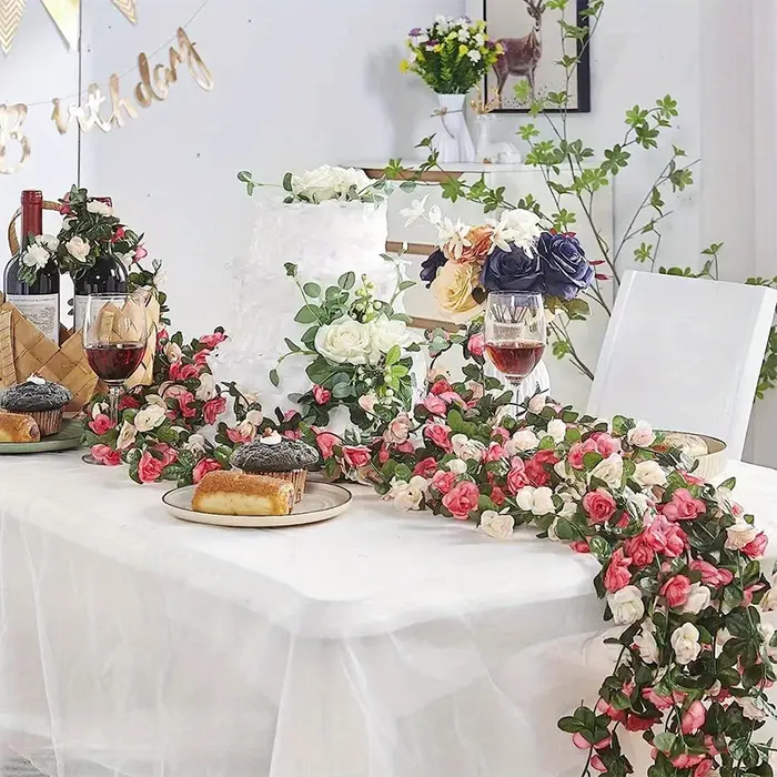 2.5M Rose fleurs artificielles vigne fausses plantes pour la maison chambre jardin décoration de mariage en plein air arc rotin bricolage guirlande accessoire