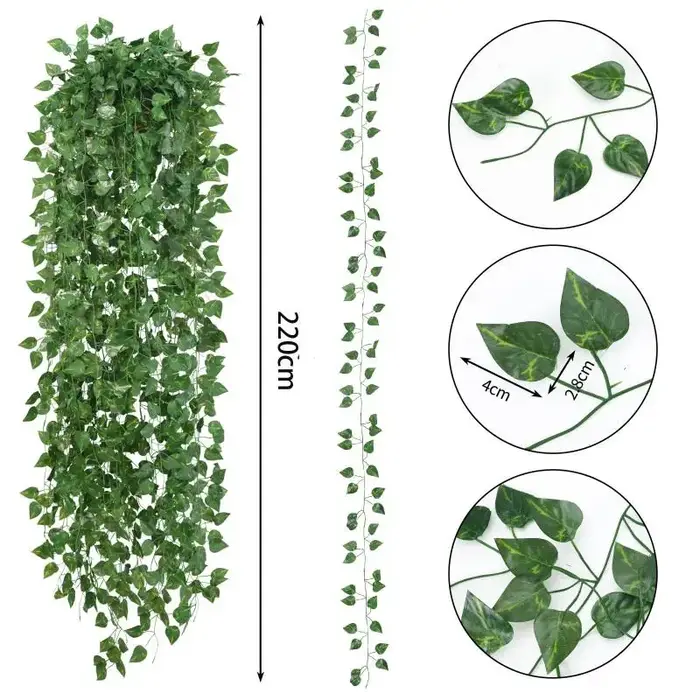 Plantes artificielles, guirlande de feuilles de lierre vertes, fausses plantes grimpantes pour la décoration de la maison, de la chambre, des murs, des mariages, des fêtes et des jardins
