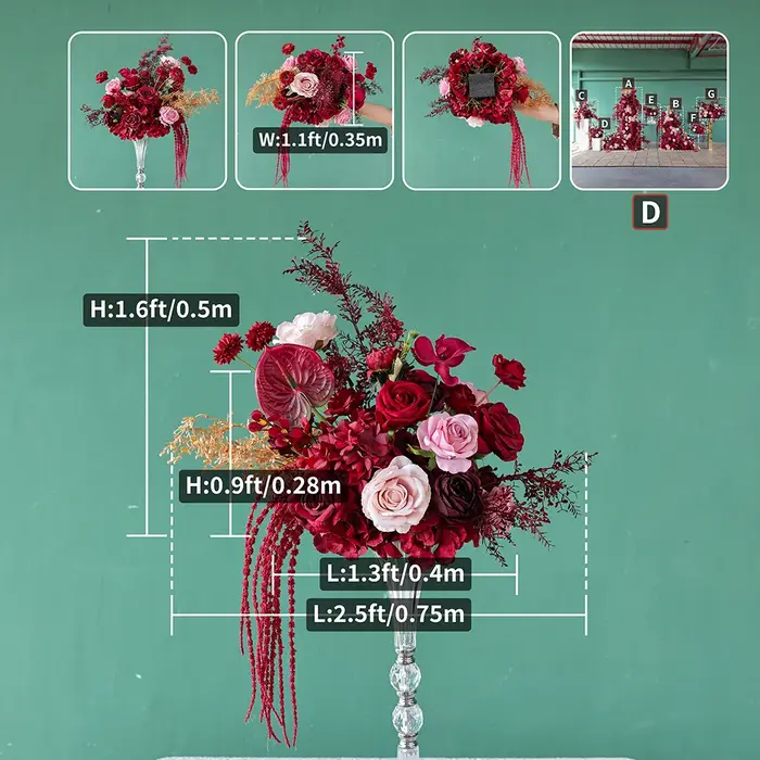 Arrangement floral suspendu d'orchidée d'hortensia artificielle Rose bordeaux de luxe pour décor d'a
