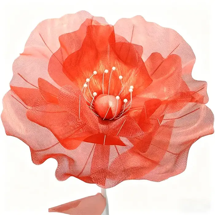 Grande fleur artificielle en tulle transparent de 50 cm avec accents de perles