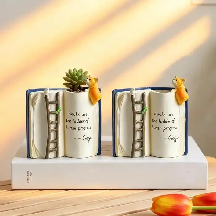 Pot fleur à livre ouvert pour affichage bureau étagère fenêtre