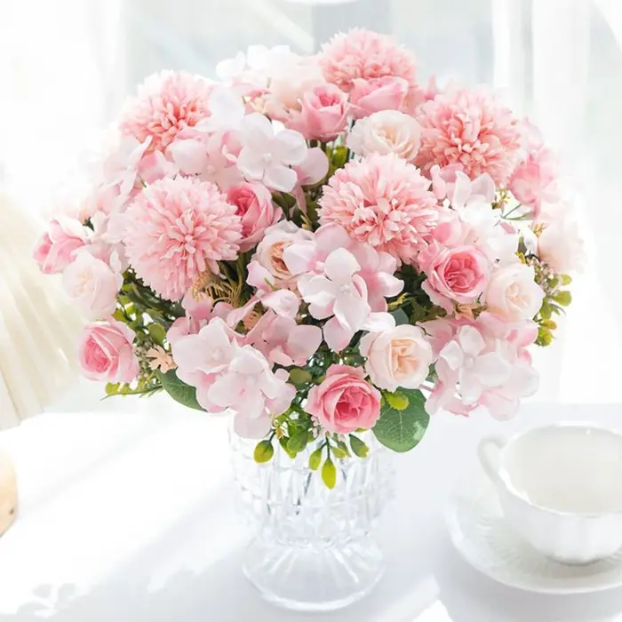 Fleur artificielle Soie Rose Chrysanthème Mariée Bouquet De Mariage En Plein Air Jardin Maison Vase Décor De Table Couronne BRICOLAGE Cadeau Accessoire