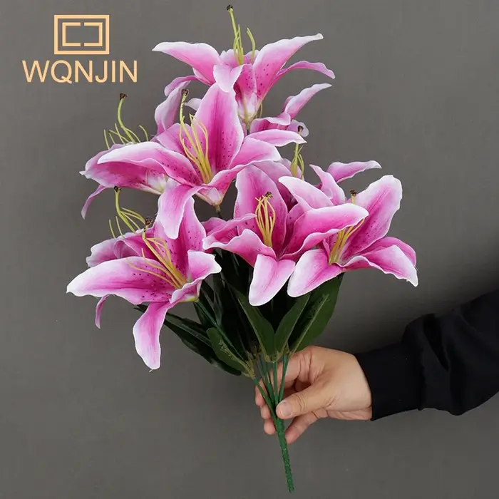 9 têtes/branche de fleur artificielle de lys blanc, Simulation de fleur décorative pour la maison, cadeau, faux Bouquet de branche de lys