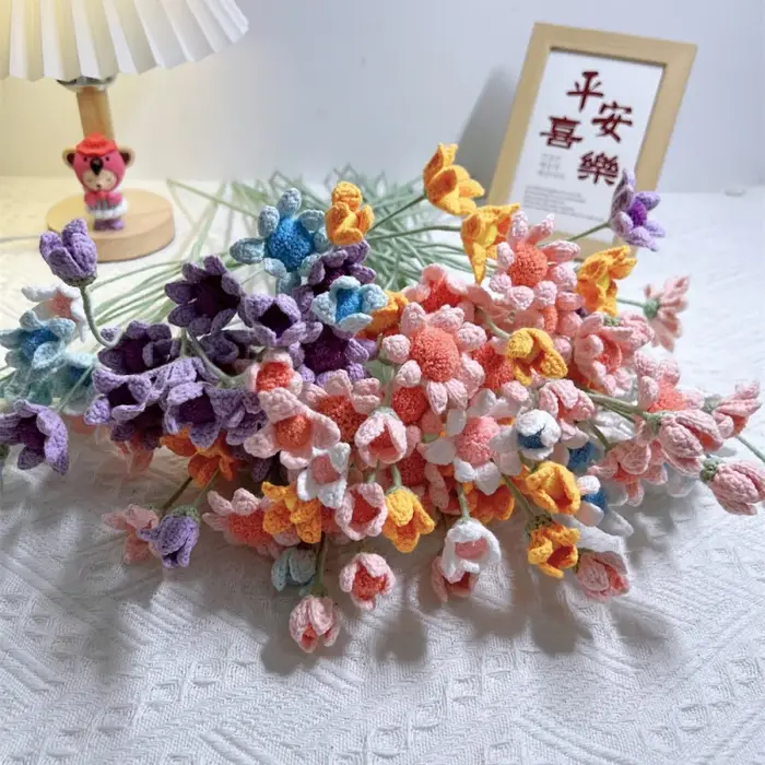 Bricolage fait à la main Crochet chrysanthème bleu petite fleur fini décor à la maison