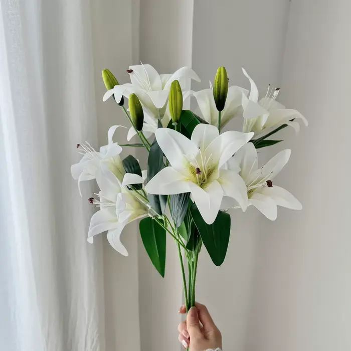 Fleur artificielle de lys blanc à 2 têtes
