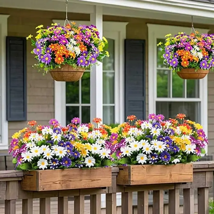 Fleurs artificielles Soie Faux Plante Daisy Mariage Arc Couronne Maison Chambre Table Décor Cour Extérieure De Haute
