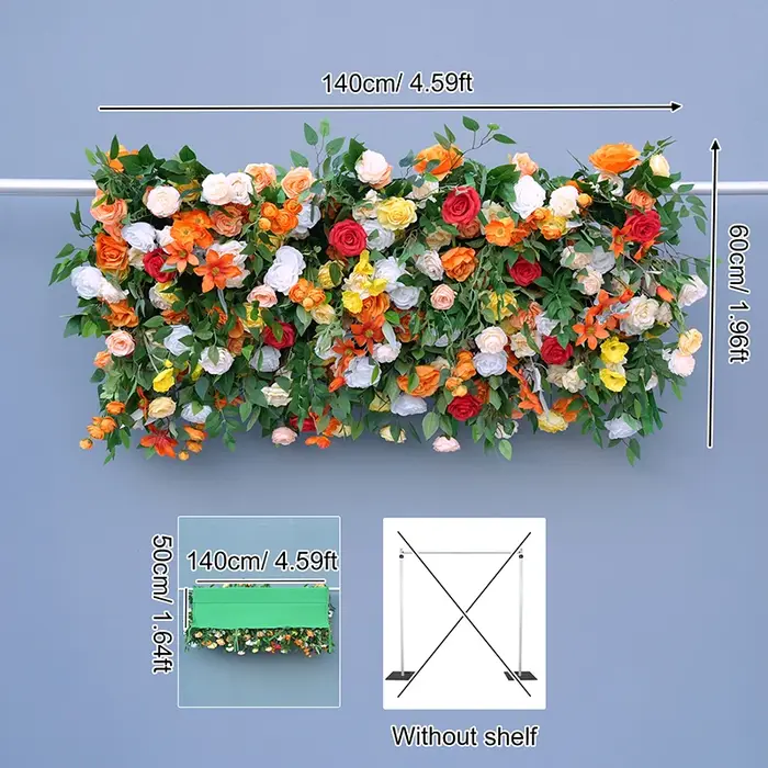 Base en tissu vert Rose série Orange, rangée de fleurs, Arrangement Floral, cadre d'arrière-plan de 