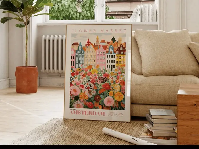 Affiche du marché des fleurs d'Amsterdam