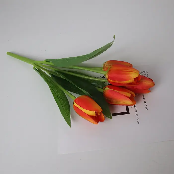 5 tulipe Simulation Bouquet Style Pastoral En Soie Tissu Faux Fleurs De Mariage Décoration Plante Verte En Pot Accessoires