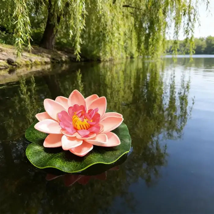 Fleurs de lotus artificielles flottantes décoratives avec feuilles