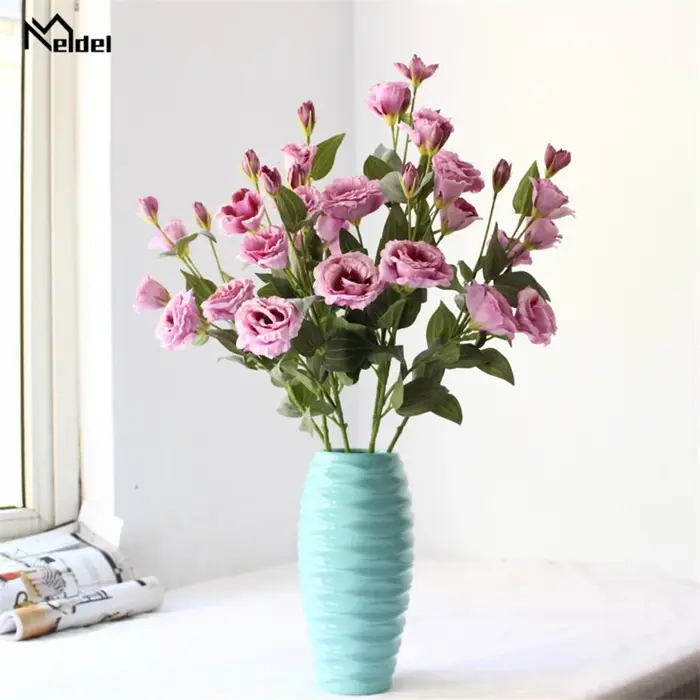 Bouquet DIY Meldel de fleurs artificielles en soie Lisianthus pour la décoration de la maison