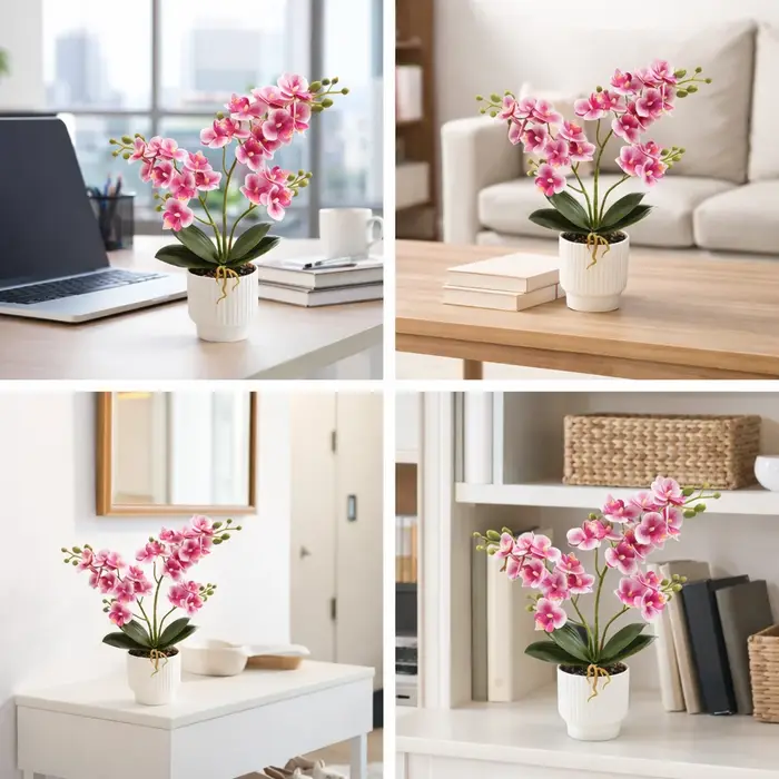 Fleurs d'orchidées artificielles, fausses orchidées Phalaenopsis en pot pour la décoration intérieure, mariage, bureau, centre de table, arrangements