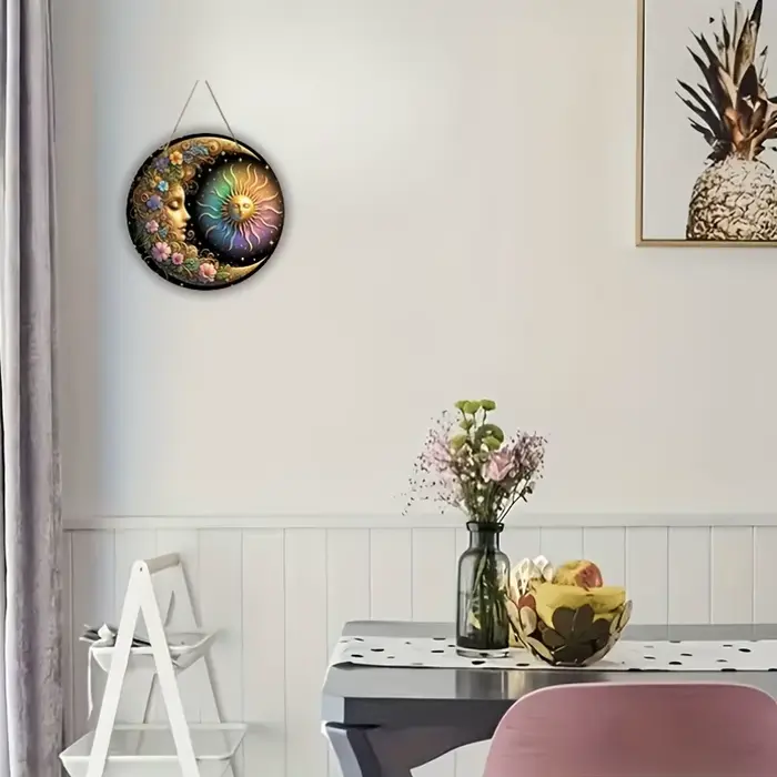Plaque murale soleil et lune style art mandala