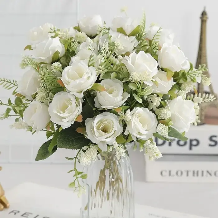 Bouquet de roses artificielles en soie, décoration de salon, fleurs de jardin de mariage, décor de f