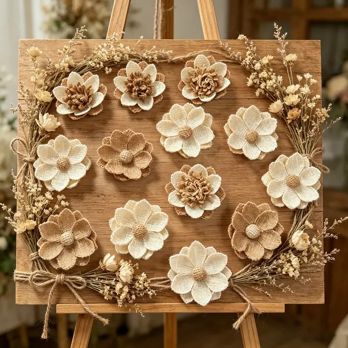 10 pièces de fleurs en toile de jute naturelle, patchs de fleurs en tissu de lin rustique, appliques vintage DIY pour mariage, Noël, décoration intérieure