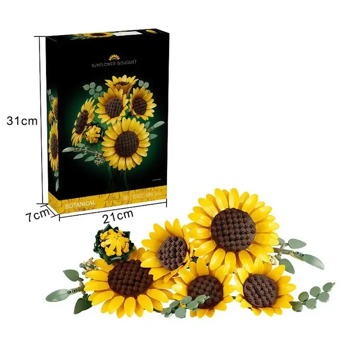 Bouquet de tournesols pour décoration de chambre, puzzle 3D, simulation, assemblage, modèles de blocs de construction, jouets, ornements, objets de collection pour adultes, cadeau